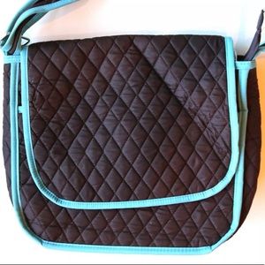 Belvah‎ Brown & Blue Quilted Bag Gingham Lining